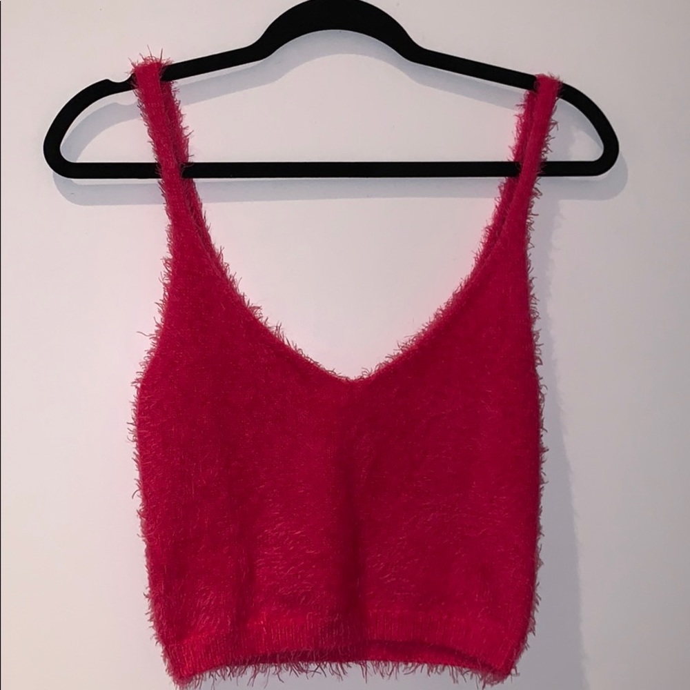 Pink fuzzy tank top